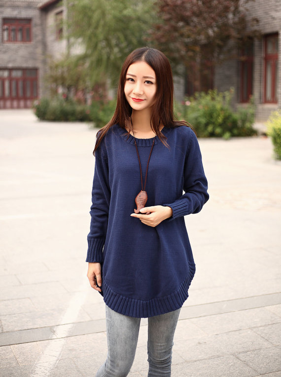 Cotton Sweater Winter Sweater Dresses Casual Loose Fitting Autumn Sweater Large Size Dress Winter Warm Sweater Tops