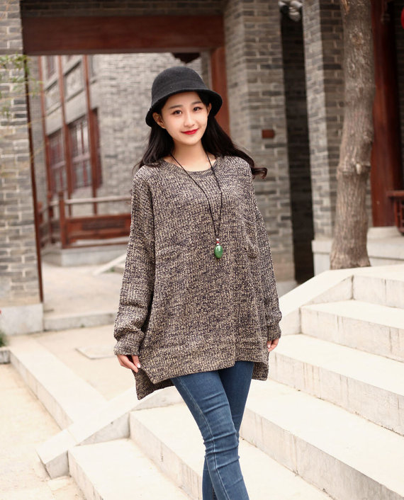 Cotton Sweater Winter Sweater Dresses Casual Loose Fitting Autumn Sweater Large Size Dress Winter Warm Sweater Tops