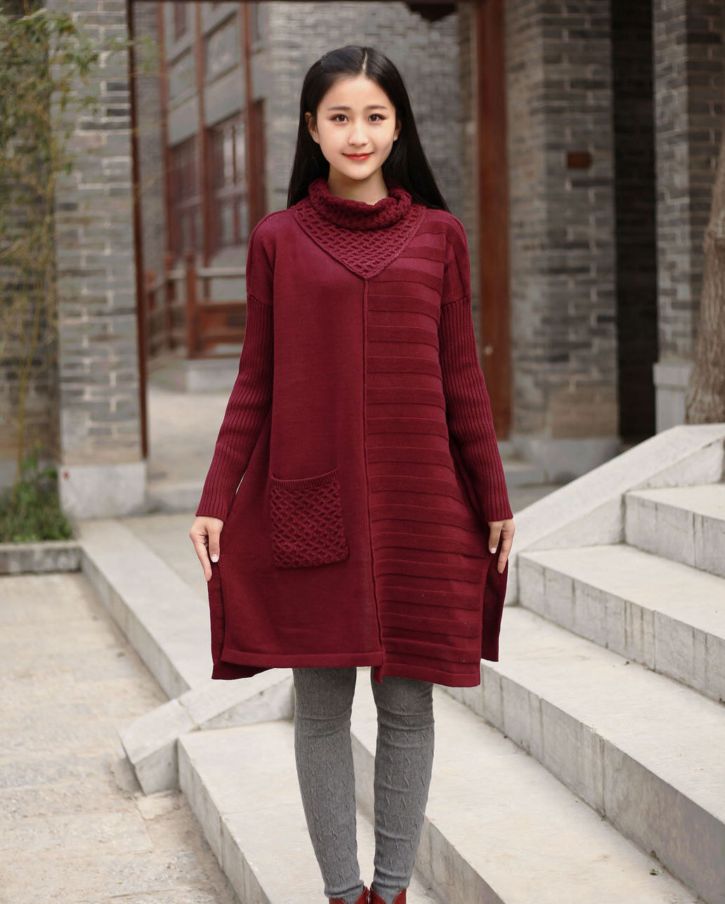 Women Knit Dress 100% Wool Autumn Winter Warm Long Sweater Dress